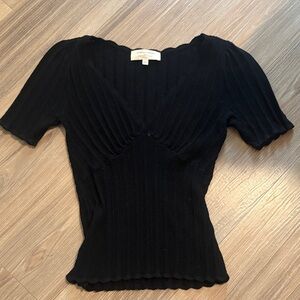 La Maille Sézane Paris Black Ribbed V Neck Soft Knit Top